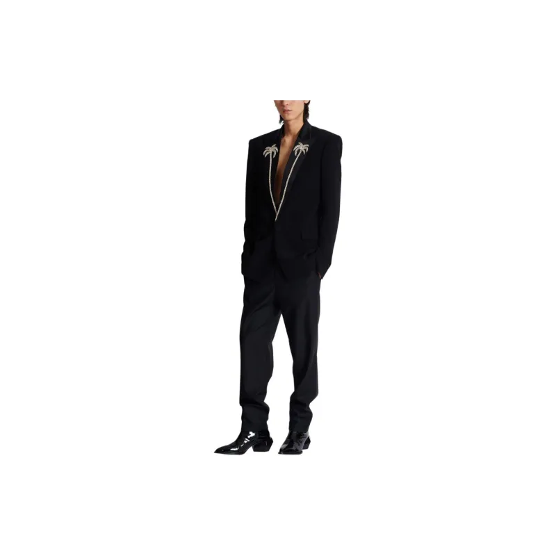 BALMAIN Palm Tree embroidered Single breasted Blazer-2