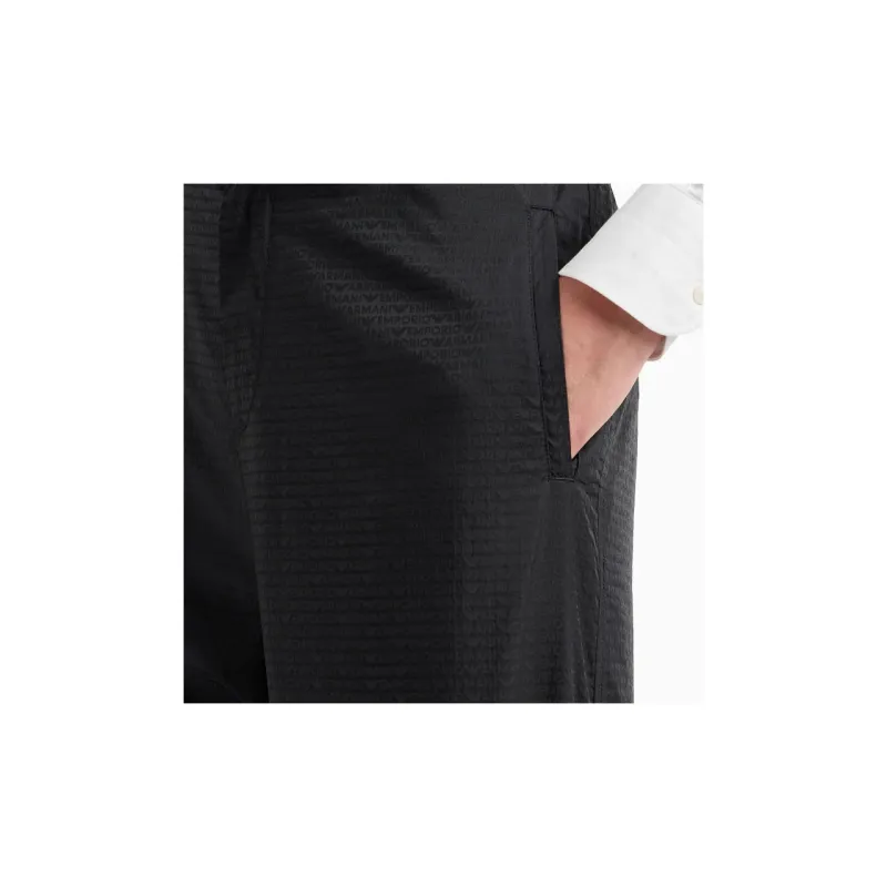 EMPORIO ARMANI Jacquard Nylon Trousers With Elastic Hems And All over Logo Lettering-4
