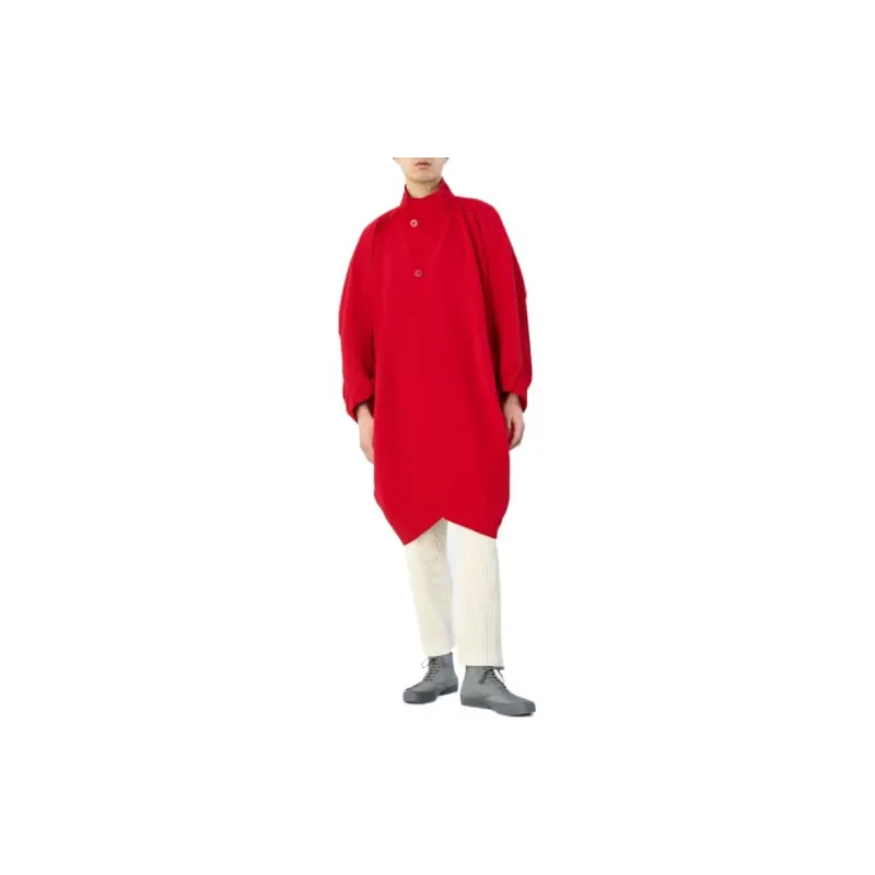 Homme Plissé Issey Miyake Trench Coats Men Deep Red-1