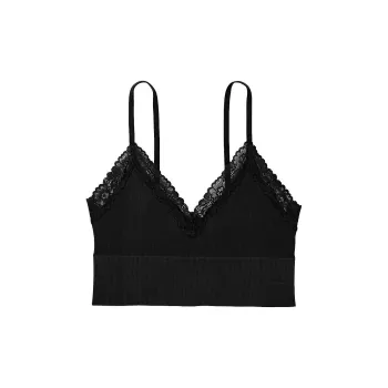 Victoria's Secret PINK Bralette Tops Seamless Rib Unlined Longline Lette/PB Bra Women's Pure Black