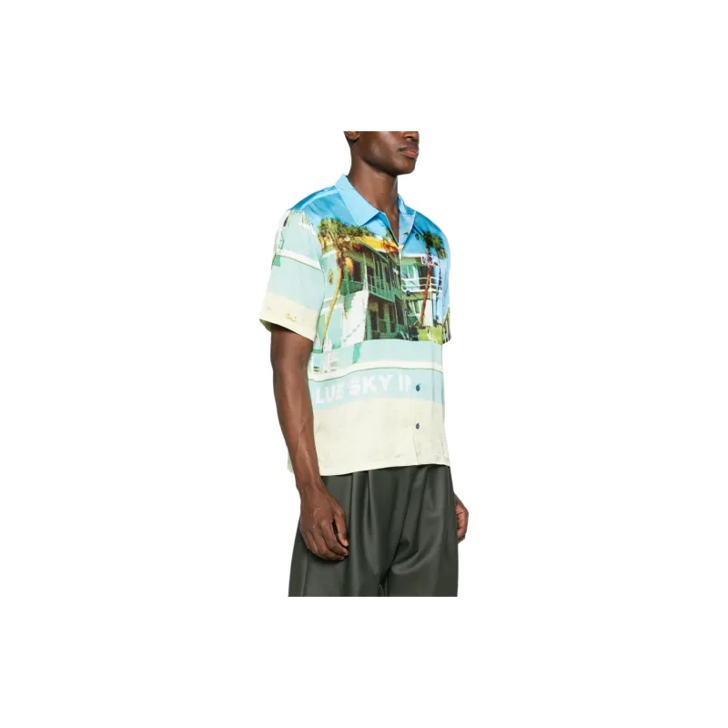 Blue Sky Inn Photograph print Satin Shirt-3