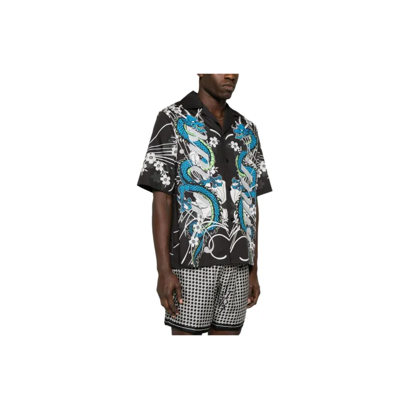 AMIRI Dragon Printed Short Sleeved Bowling Shirt-3
