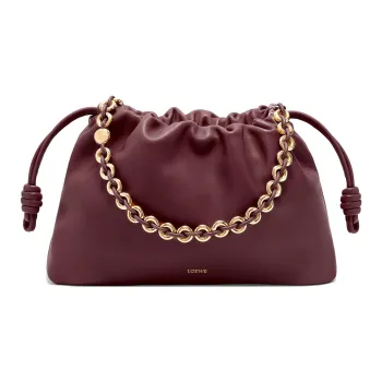 LOEWE Flamenco Soft Nappa Sheep Leather Clutch Tubas Women's Burgundy