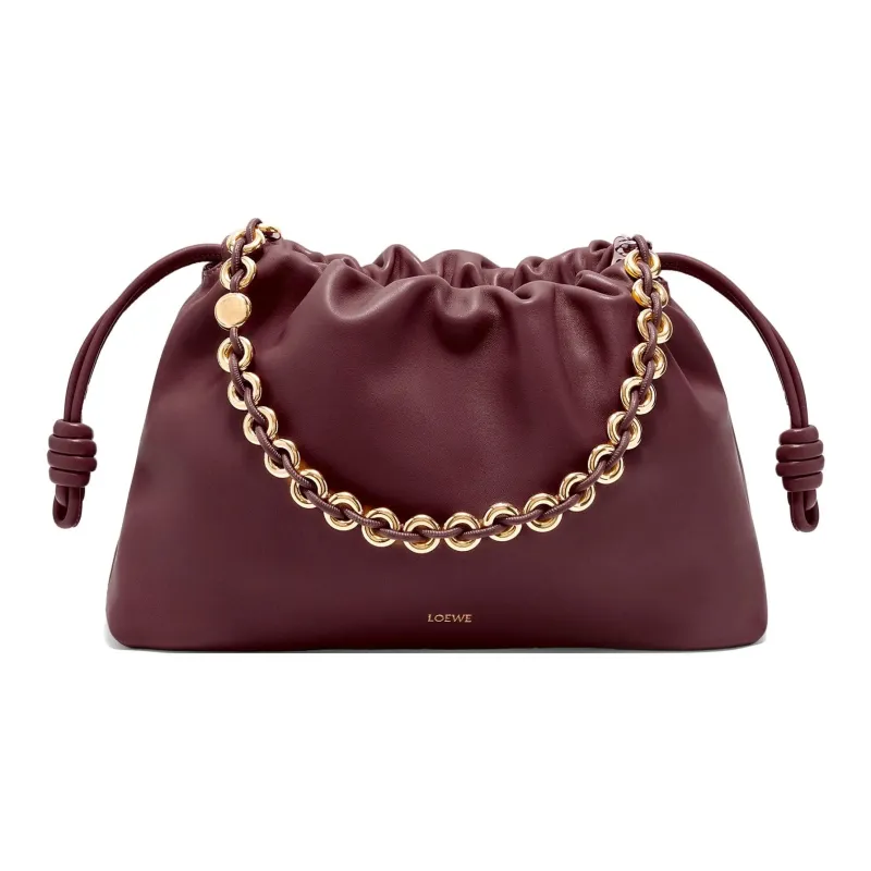 LOEWE Flamenco Soft Nappa Sheep Leather Clutch Tubas Women's Burgundy-0