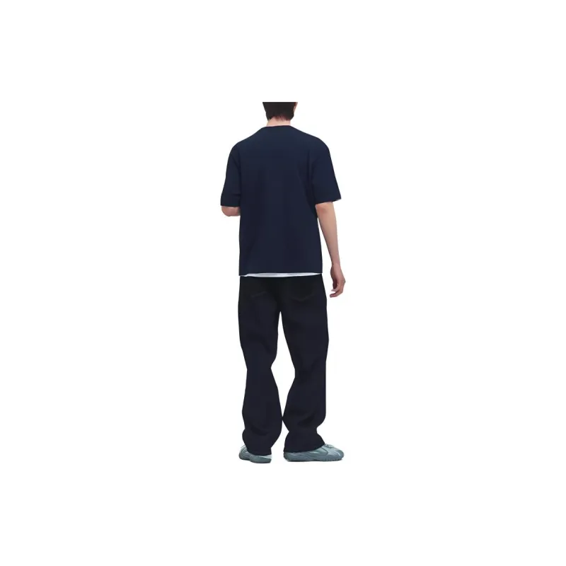 FILA Drop Shoulder Sleeve T Shirt Unisex Navy Blue-4