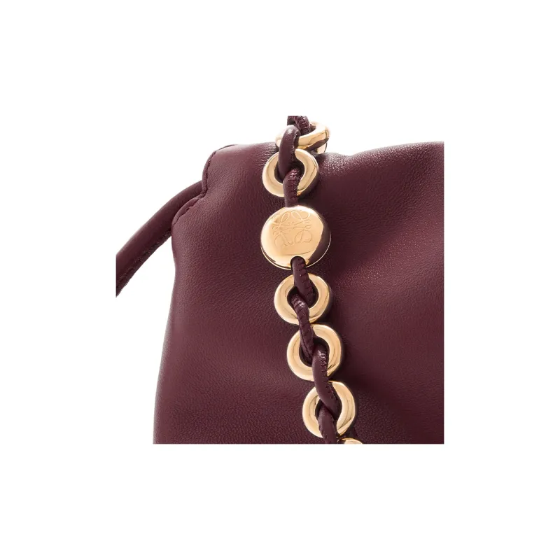 LOEWE Flamenco Soft Nappa Sheep Leather Clutch Tubas Women's Burgundy-9