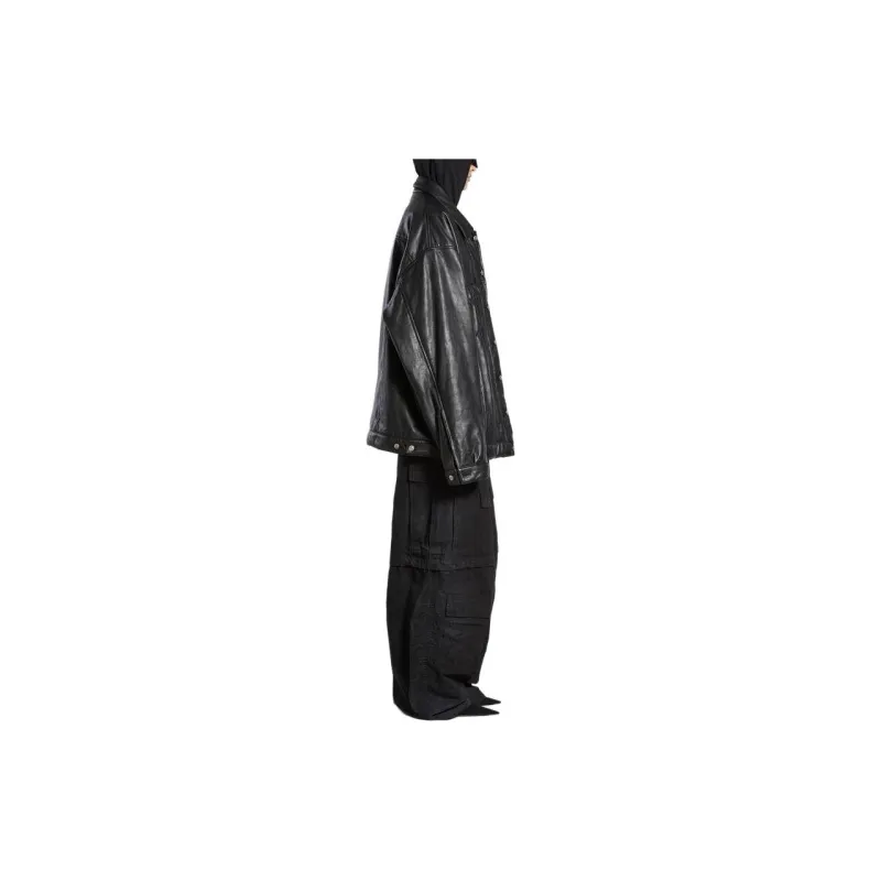 Balenciaga Leather Jacket Loose Fit Style Unisex Black-4
