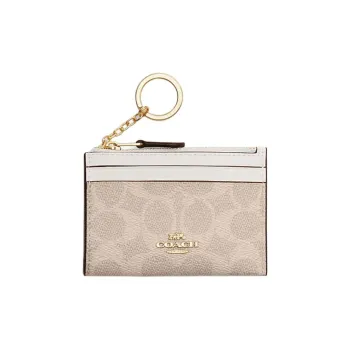 COACH Mini Id Skinny Artificial Leather Plastic Card Holder Mini Women's Sand Yellow & Chalk White