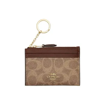 COACH Skinny Id Case Artificial Leather Plastic Card Holder Mini Women's Brown Yellow & Brown
