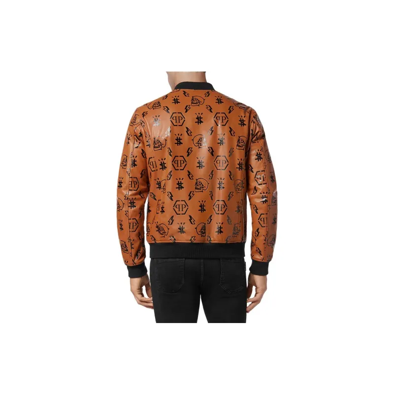 PHILIPP PLEIN Leather Jacket Men's Orange-2