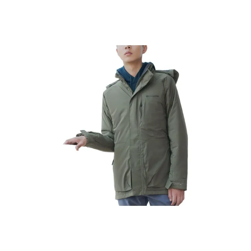 Columbia Letter Solid Color Hooded Loose Fit Thickened Puffer Jacket Men's Green-2