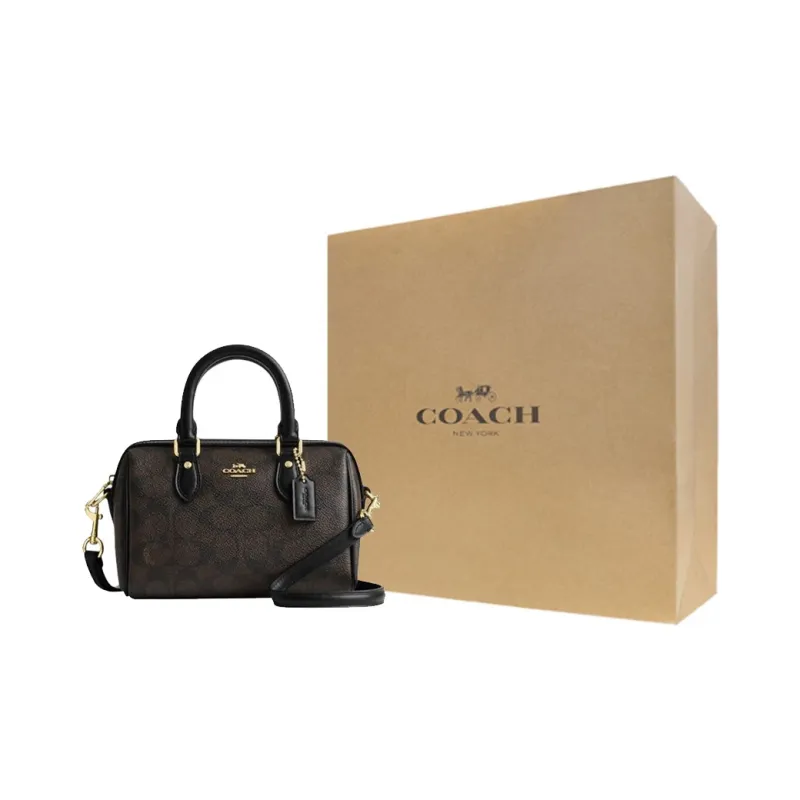 COACH Rowan PVC Bonded Leather Shoulder Bag Crossbody Bag Handbag Small Size Women's Brown-8