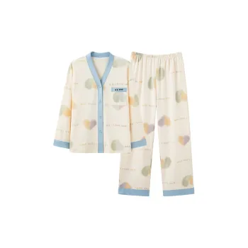 Montagut Pajama Set Autumn And Winter Season Women's Two-Piece Set Light Blue