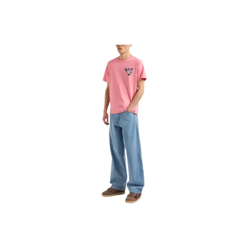 EMPORIO ARMANI Floral Letter Logo Print Crew Neck Short Sleeved T Shirt Men's Pink-1