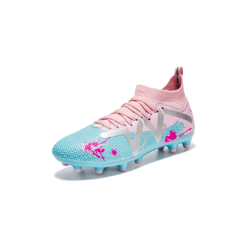 Kuding Soccer Shoes Unisex Low Top Pink/White Gray/White/Neon Green-1