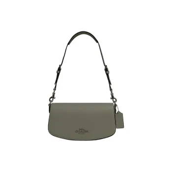 COACH Cow Leather Handbag, Shoulder Bag Medium Size Women's Army Green