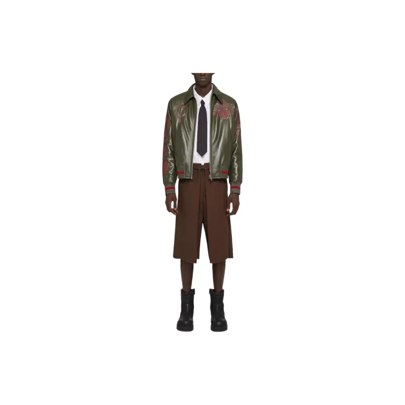 GIVENCHY SS24 Leather Jacket Men's Olive Green-2