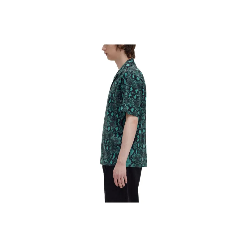 FRED PERRY Snake Print Revere Collar Shirt Men's Green-3