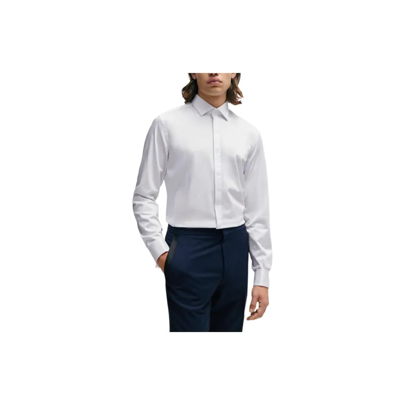 HUGO BOSS Slim-Fit Dress Shirt In Stretch-Cotton Satin Shirt Men's White-2