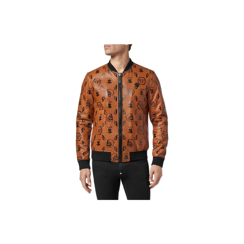 PHILIPP PLEIN Leather Jacket Men's Orange-1