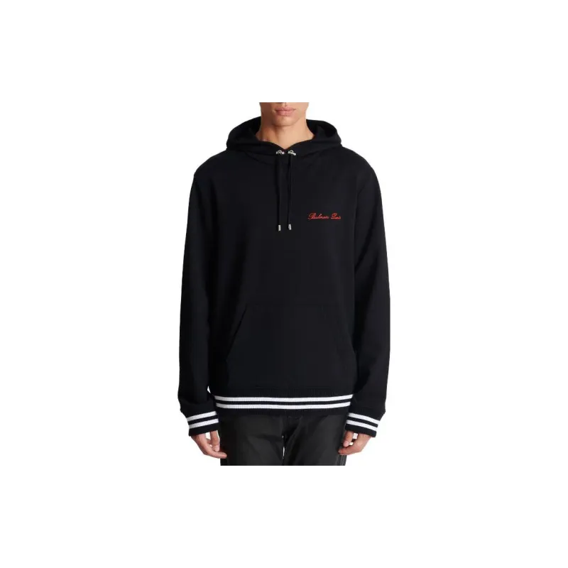 BALMAIN Signature Embroidered Drawstring Hoodie-1