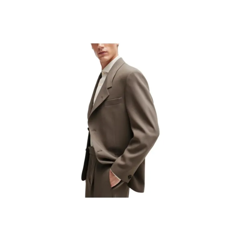 HUGO BOSS Regular-Fit Two-Piece Suit In Stretch Wool Business Suits Men's Beige-4