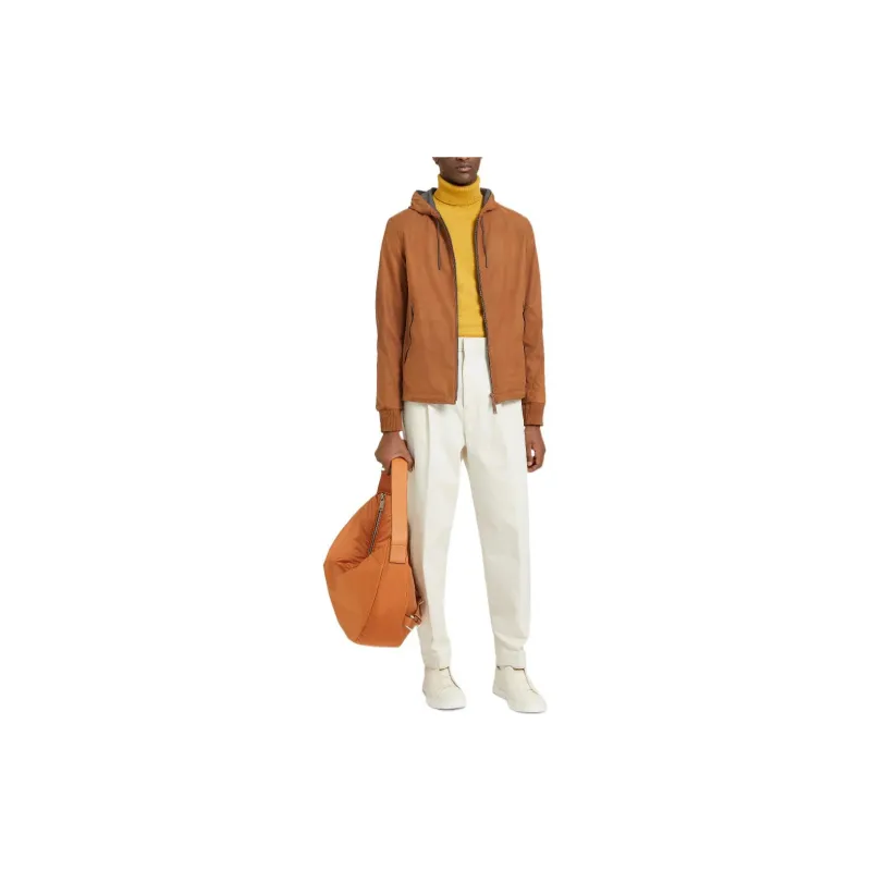 Zegna Leather Jacket Men's Red Brown-1