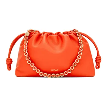 LOEWE Flamenco Soft Nappa Sheep Leather One Shoulder Crossbody Clutches Medium Size Women's Vibrant Orange