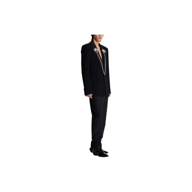 BALMAIN Palm Tree embroidered Single breasted Blazer-3
