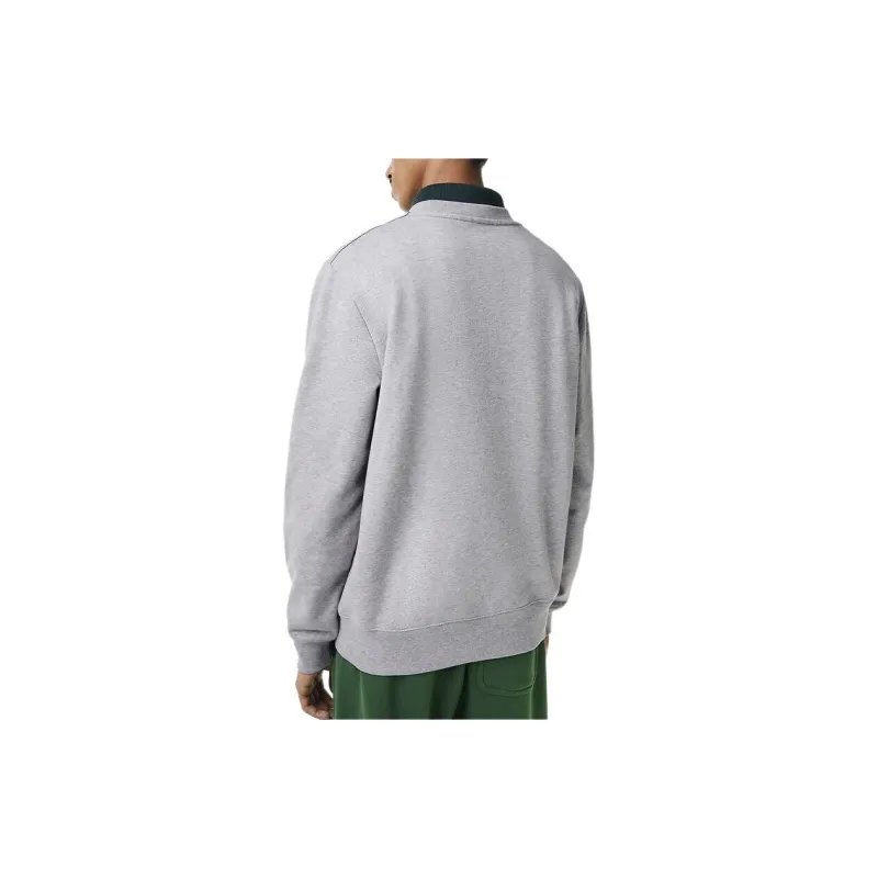 LACOSTE Round Neck Unbrushed Fleece Sweatshirt Men's Silver Ceramic-3