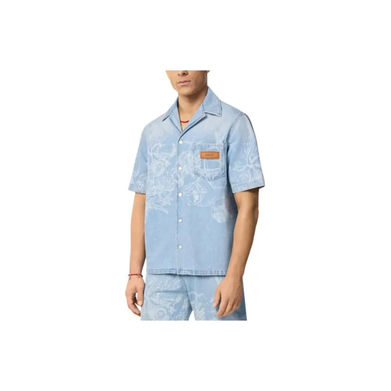 VERSACE Barocco Sea Short Sleeved Denim Shirt-3