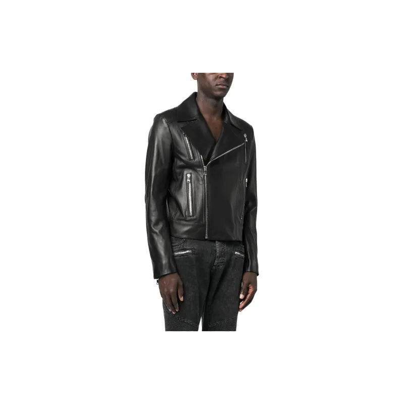BALMAIN SS23 Leather Jacket Men's Black-3