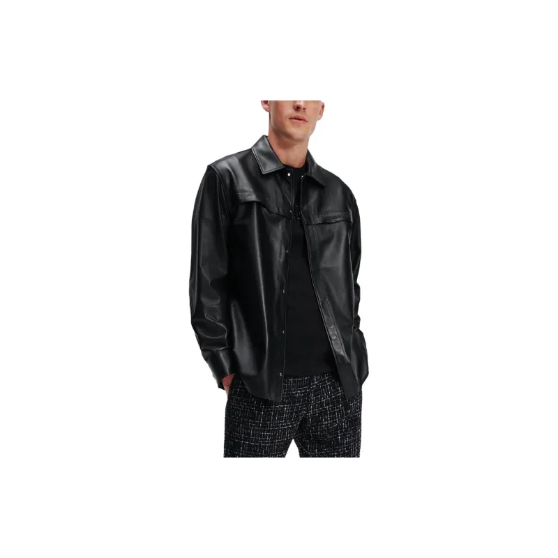 Karl Lagerfeld Leather Pocket Button up Shirt-3