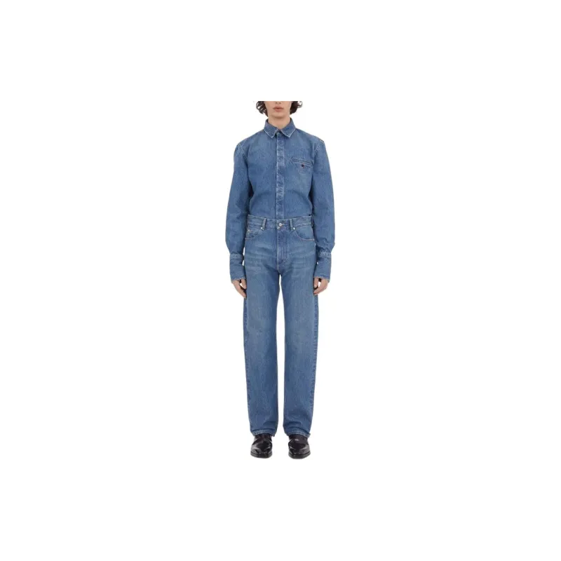 FERRAGAMO Long Sleeved Denim Shirt Denim Jacket Men's Blue-1
