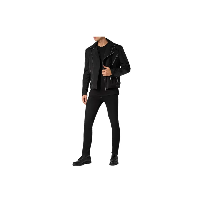 PHILIPP PLEIN Padded detail Leather Biker Jacket-1