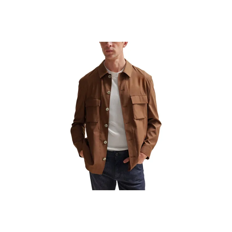 HUGO BOSS Relaxed-Fit Overshirt In Melange Italian Wool And Silk Shirt Men's Brown-2