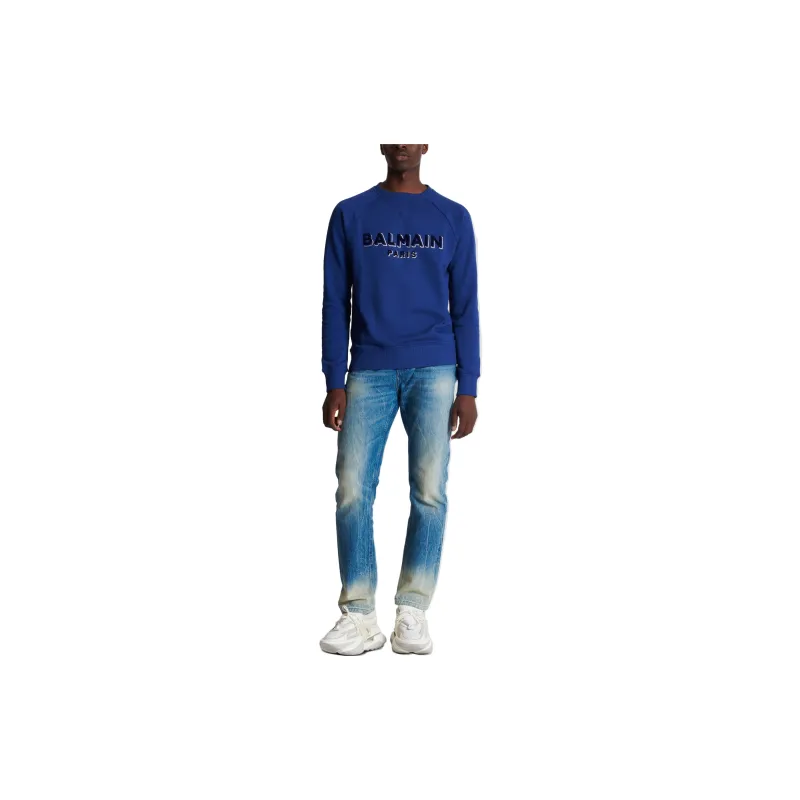 BALMAIN Logo flocked Cotton Sweatshirt-1