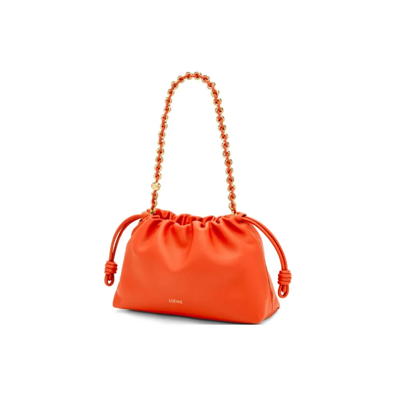 LOEWE Flamenco Soft Nappa Sheep Leather One Shoulder Crossbody Clutches Medium Size Women's Vibrant Orange-2