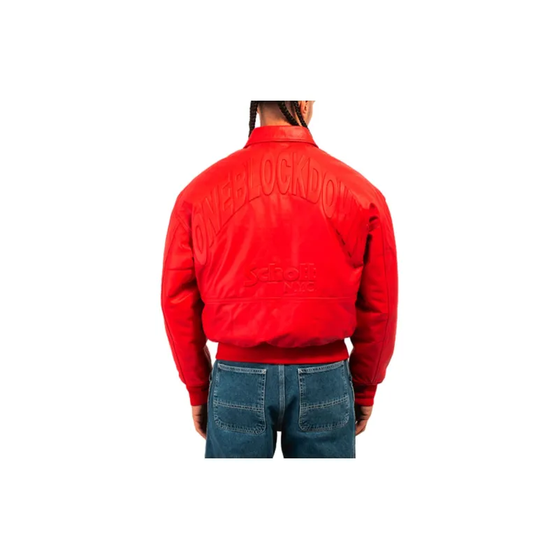 Schott N.Y.C. x One Block Down SS24 Leather Jacket Unisex Red-5