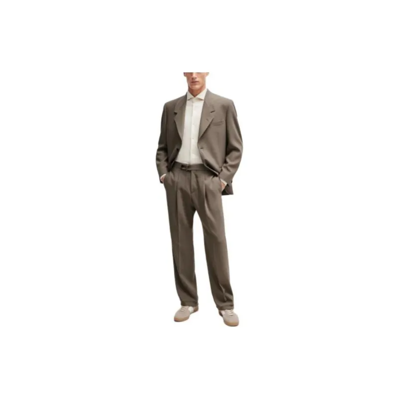 HUGO BOSS Regular-Fit Two-Piece Suit In Stretch Wool Business Suits Men's Beige-1