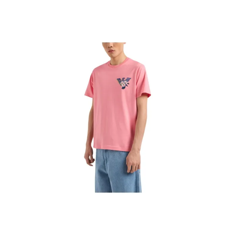 EMPORIO ARMANI Floral Letter Logo Print Crew Neck Short Sleeved T Shirt Men's Pink-3