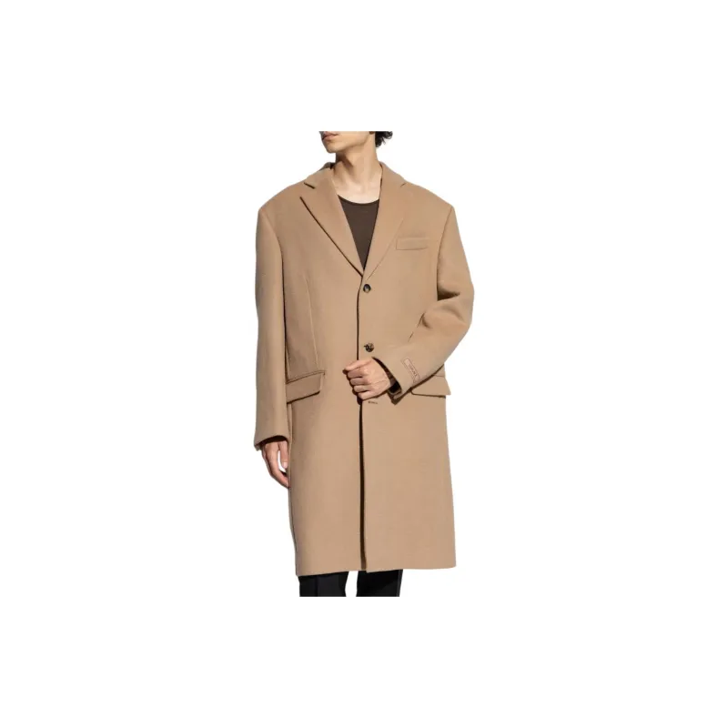 VERSACE Logo Patch Buttoned Long Coat-1