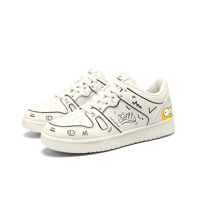 The Simpsons Skateboard Shoes Unisex Low Top Beige Apricot/Classic Black Red/White-1