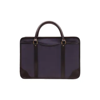 ETTINGER Cotton Twill With Leather Trim Briefcase, Handbag Men's Marine Blue & Black