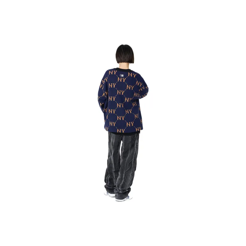 MLB Old Flower Sweaters Unisex Navy Blue-3