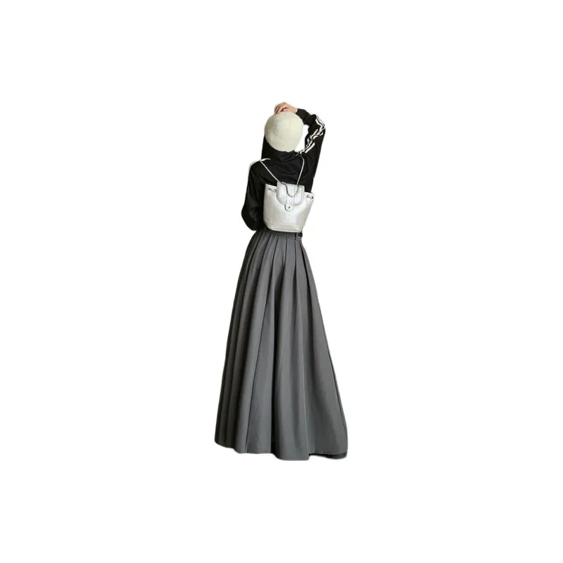 ZAZN Casual Long Skirts Women's Black Includes Belt-3