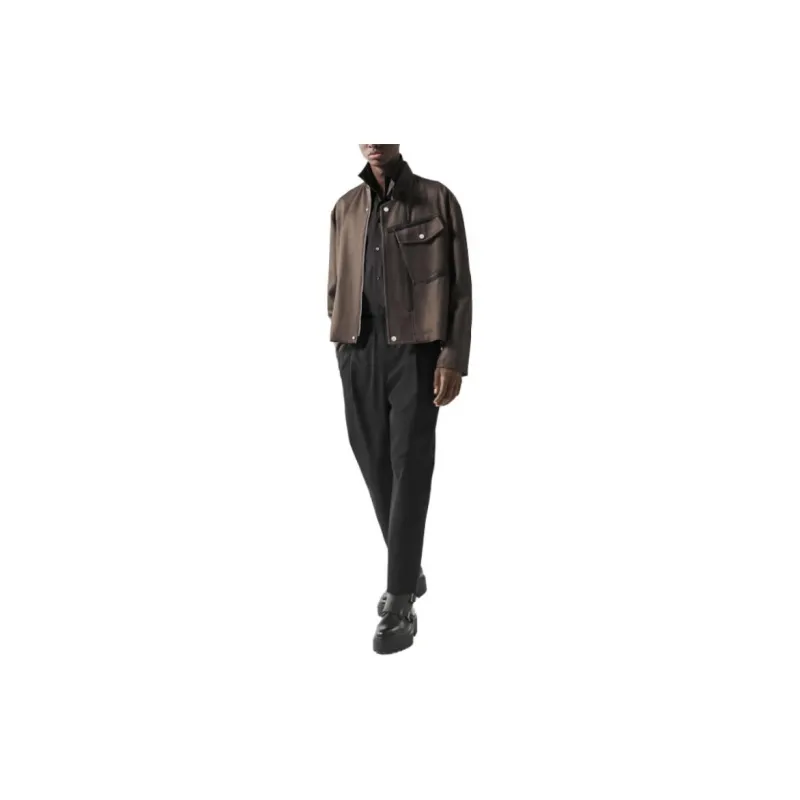 HERMES Leather Jacket Men's Coffee Brown-1