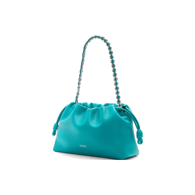 LOEWE Flamenco Soft Nappa Sheep Leather One Shoulder Crossbody Clutch Medium Size Women's Deep Turquoise-4