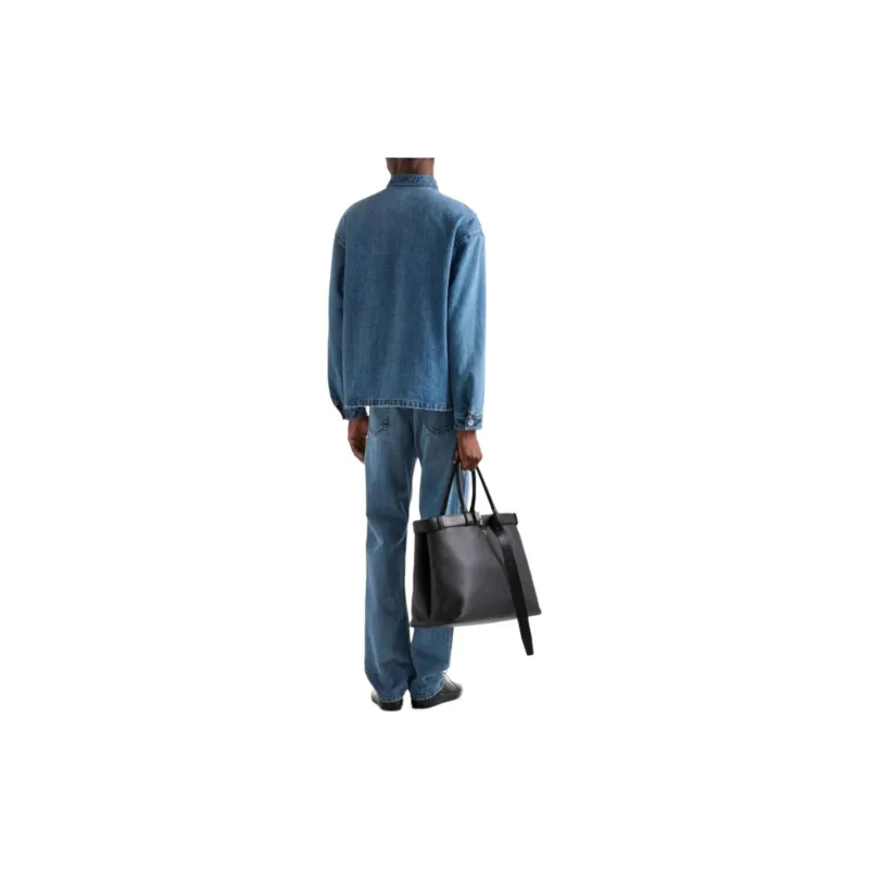 PRADA Buttoned Logo Plaque Denim Shirt-3