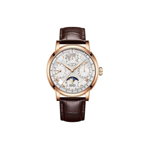BEXEI Casual Watch Automatic Mechanical Movement Cowhide Strap Watch Men's Watches White Dial